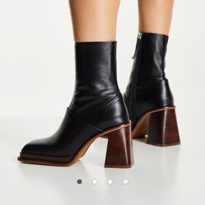 ASOS DESIGN Rochelle Premium Leather Platform Heeled Boots - Black